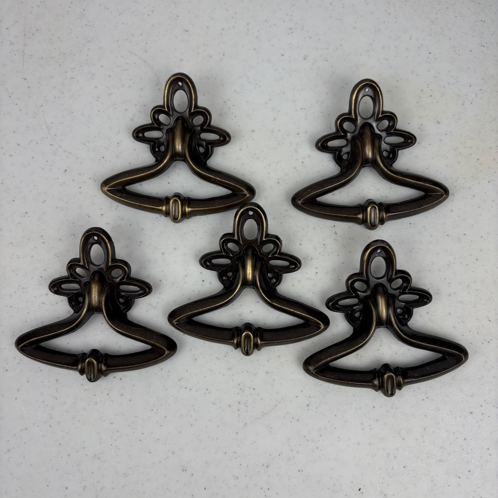 5 Vintage Antique Bronze Metal Drawer Pulls Drop Handles Amerock